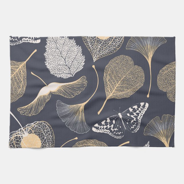 Ginkgo Leaves: Seamless Floral Elegance. Kitchen Towel (Horizontal)