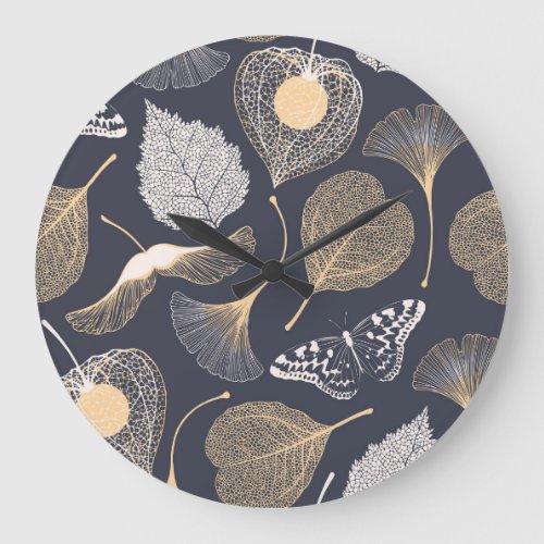 Ginkgo Leaves Seamless Floral Elegance Large Clock