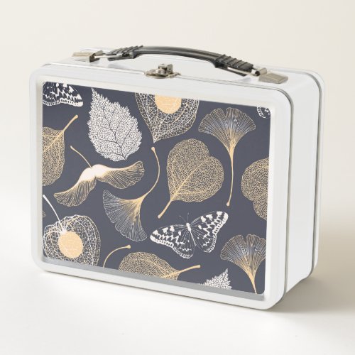 Ginkgo Leaves Seamless Floral Elegance Metal Lunch Box