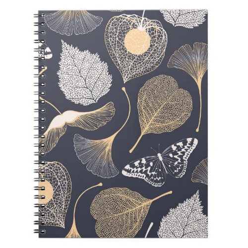 Ginkgo Leaves Seamless Floral Elegance Notebook