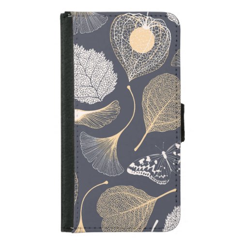 Ginkgo Leaves Seamless Floral Elegance Samsung Galaxy S5 Wallet Case