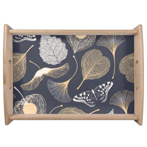 Ginkgo Leaves Seamless Floral Elegance Serving Tray