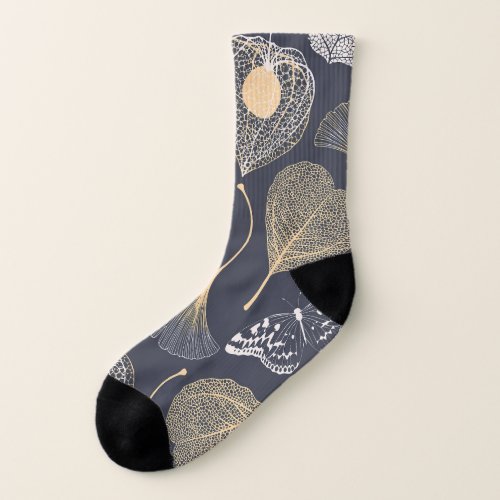 Ginkgo Leaves Seamless Floral Elegance Socks