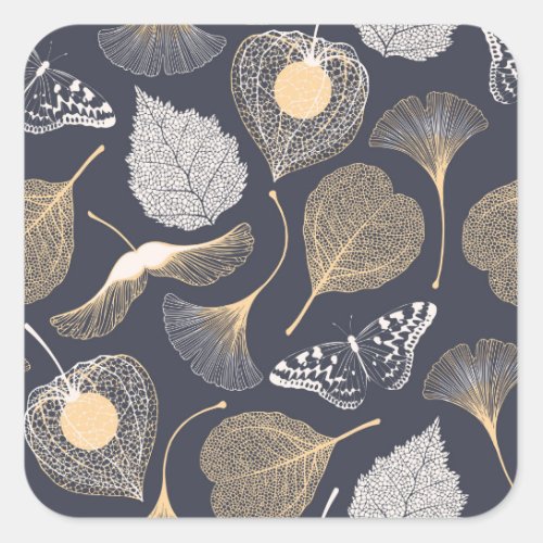 Ginkgo Leaves Seamless Floral Elegance Square Sticker