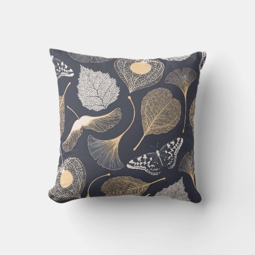 Ginkgo Leaves Seamless Floral Elegance Throw Pillow