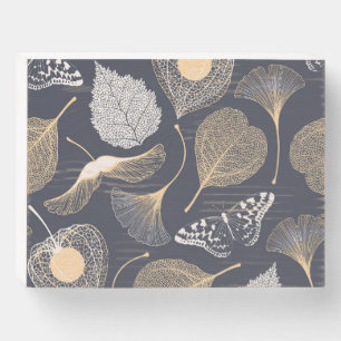 Ginkgo Leaves: Seamless Floral Elegance. Wooden Box Sign