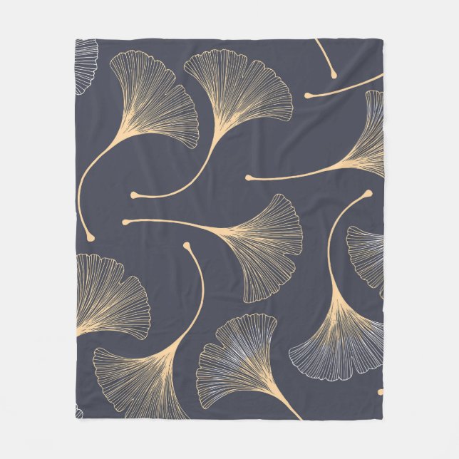 Ginkgo Leaves Seamless Floral Pattern Fleece Blanket (Front)