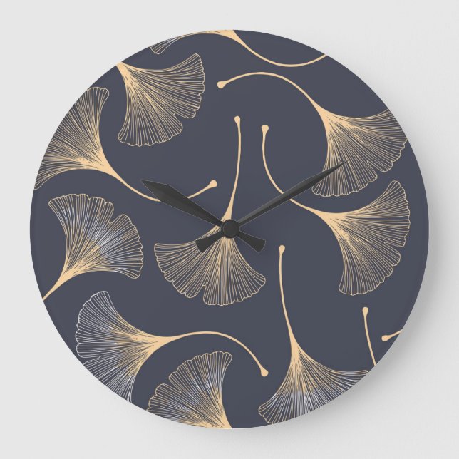 Ginkgo Leaves Seamless Floral Pattern Large Clock (Front)