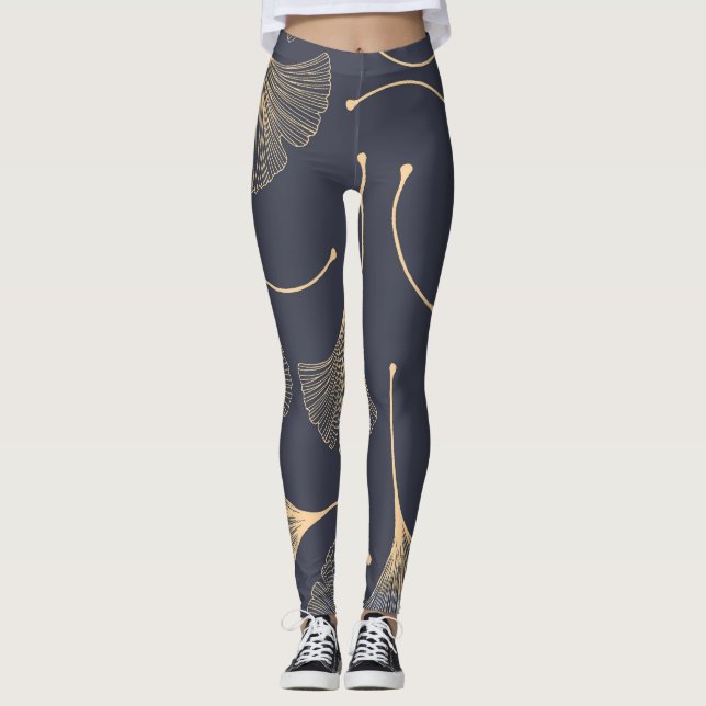 Ginkgo Leaves Seamless Floral Pattern Leggings (Front)