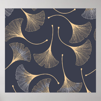 Ginkgo Leaves Seamless Floral Pattern Poster