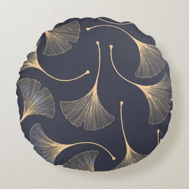 Ginkgo Leaves Seamless Floral Pattern Round Pillow (Front)