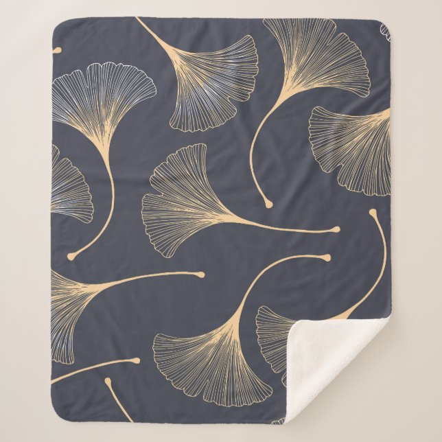 Ginkgo Leaves Seamless Floral Pattern Sherpa Blanket (Front)