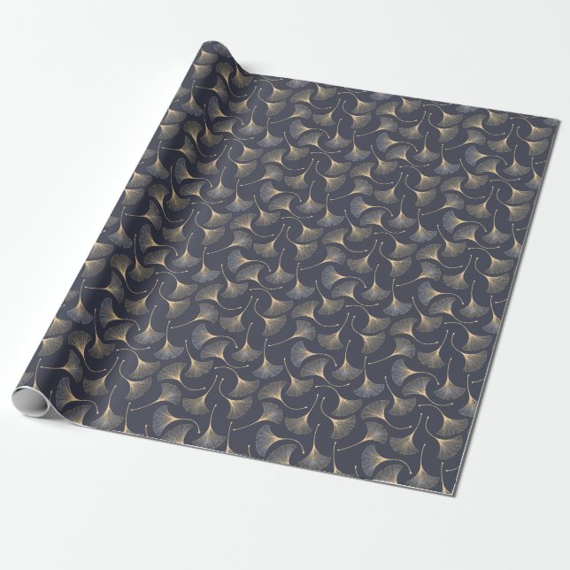 Ginkgo Leaves Seamless Floral Pattern Wrapping Paper (Unrolled)