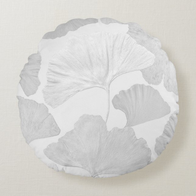 Ginkgo Leaves Soft Gray Dream 2 Round Pillow (Front)