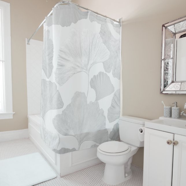 Ginkgo Leaves Soft Gray Dream 2 Shower Curtain (In Situ)