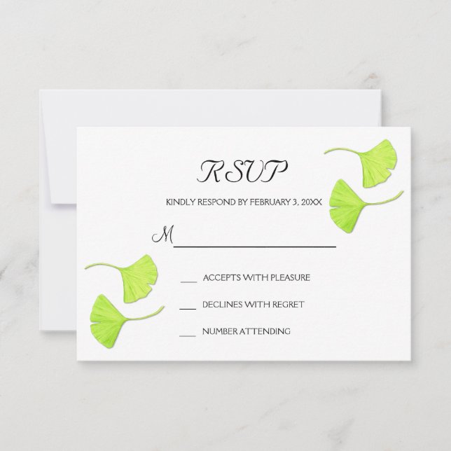 Ginkgo Leaves Wedding RSVP Postcard (Front)