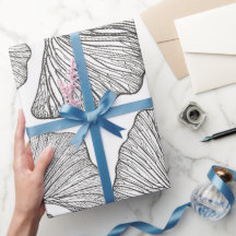 Ginkgo leaves Wrapping paper. Black and white
