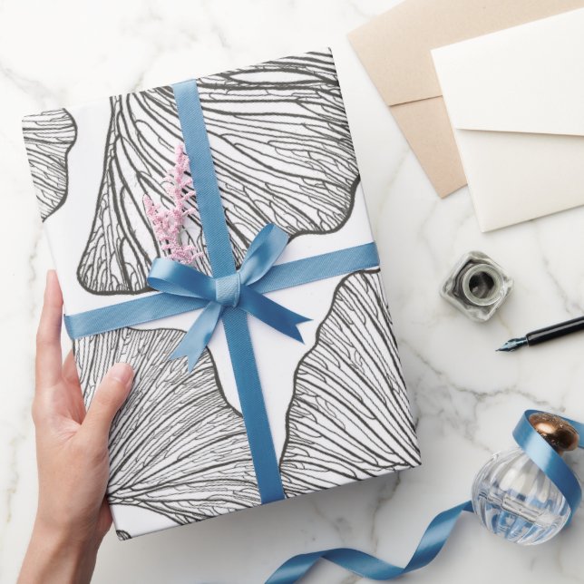 Ginkgo leaves Wrapping paper. Black and white Paper (Gifting)