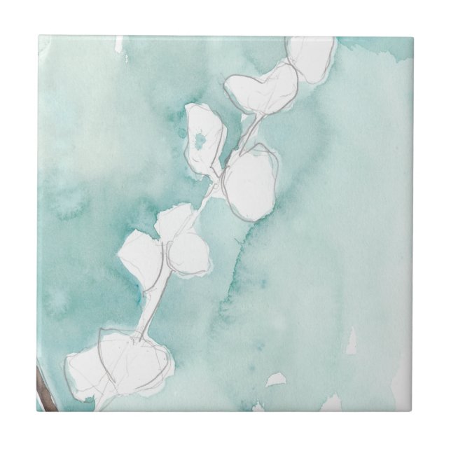 Ginkgo on Dusty Teal - White Ceramic Tile (Front)