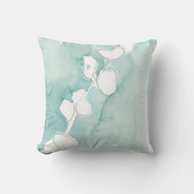Ginkgo on Dusty Teal - White Throw Pillow (Front)
