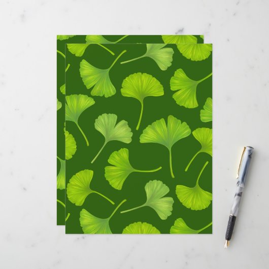 Ginkgo pattern on dark green (Front/Back In Situ)