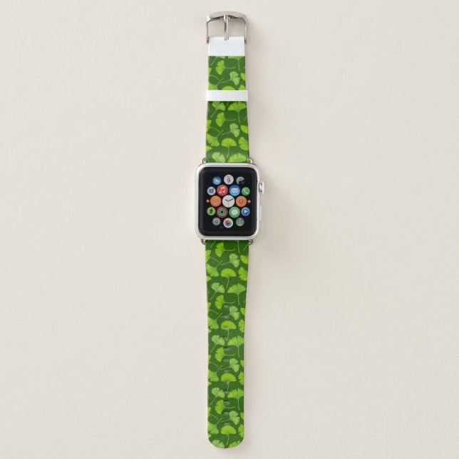 Ginkgo pattern on dark green apple watch band (Front)