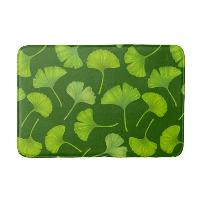 Ginkgo pattern on dark green bath mat (Front)