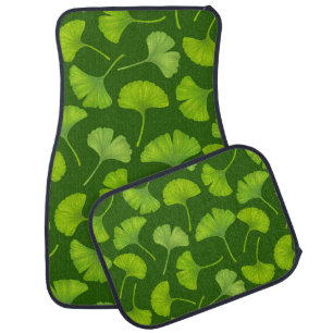 Ginkgo pattern on dark green car floor mat