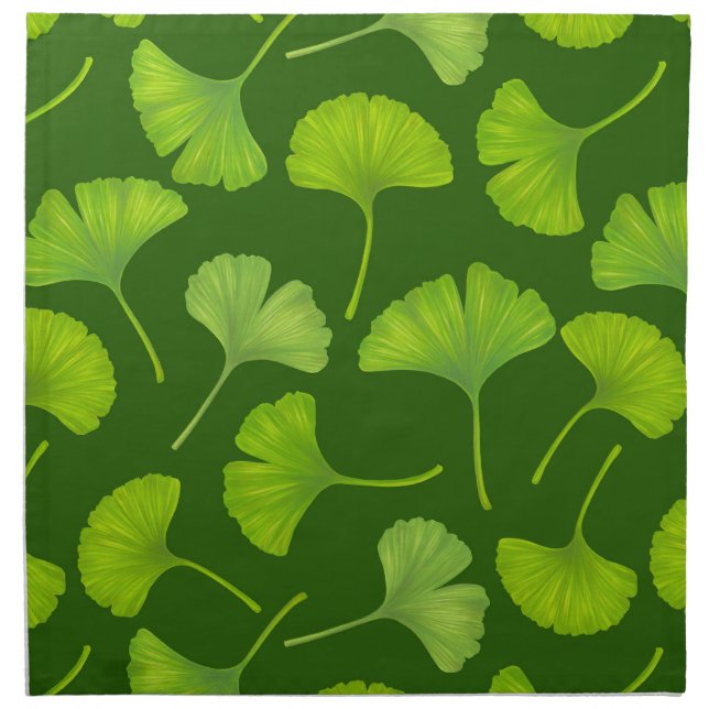 Ginkgo pattern on dark green cloth napkin (Front)