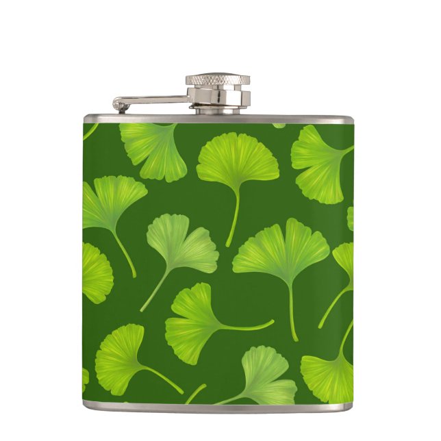 Ginkgo pattern on dark green flask (Front)
