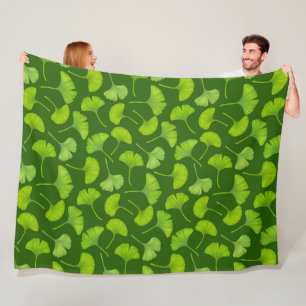 Ginkgo pattern on dark green fleece blanket