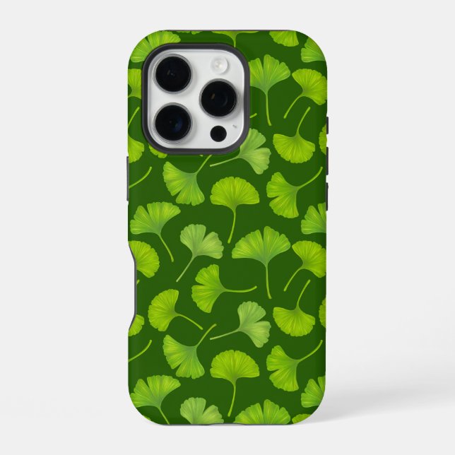 Ginkgo pattern on dark green iphone case (Back)