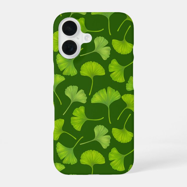 Ginkgo pattern on dark green iPhone case (Back)