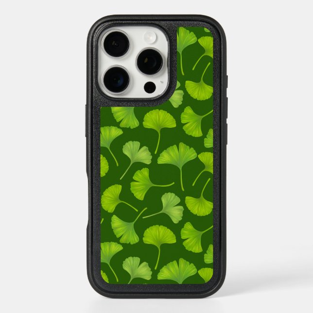 Ginkgo pattern on dark green otterbox iPhone case (Back)