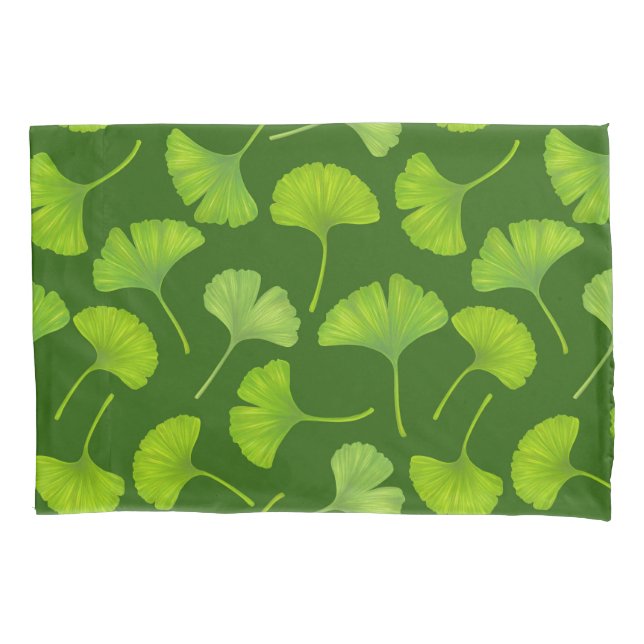 Ginkgo pattern on dark green pillow case (Front-Left)