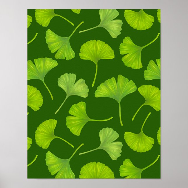 Ginkgo pattern on dark green poster (Front)