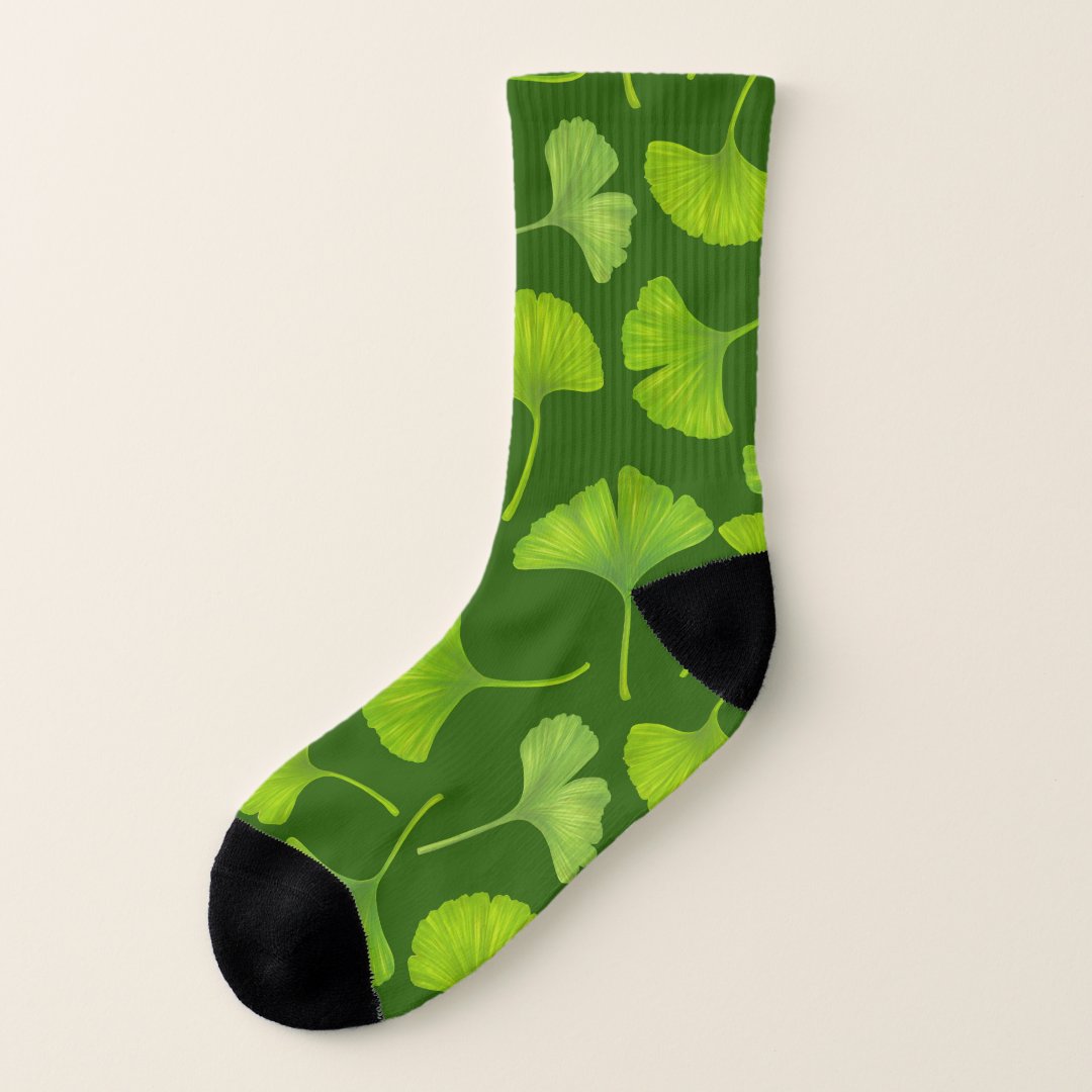 Ginkgo pattern on dark green socks | Zazzle