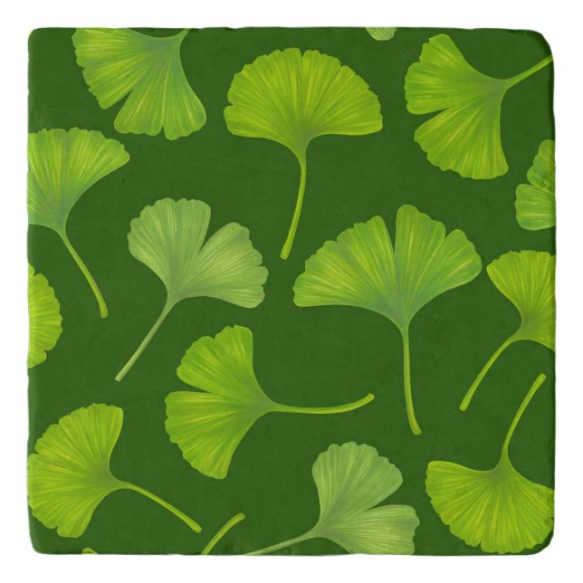 Ginkgo pattern on dark green trivet (Front)