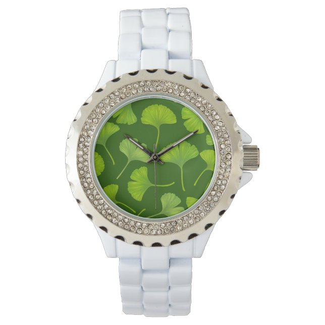 Ginkgo pattern on dark green watch (Front)