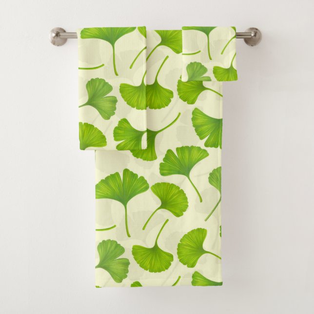 Ginkgo pattern on off white bath towel set (Insitu)