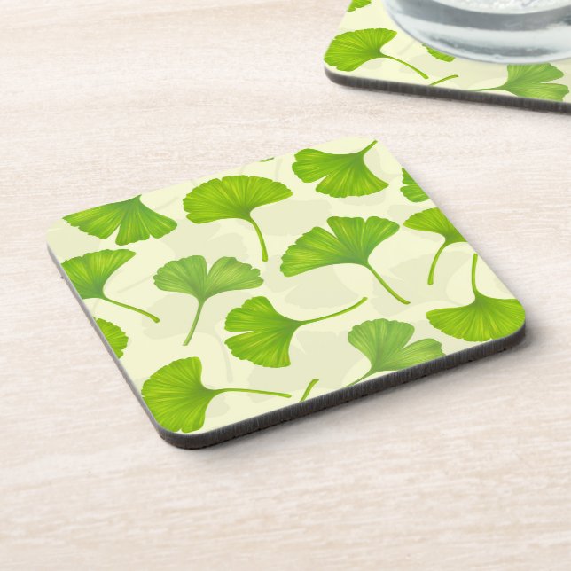 Ginkgo pattern on off white beverage coaster (Left Side)