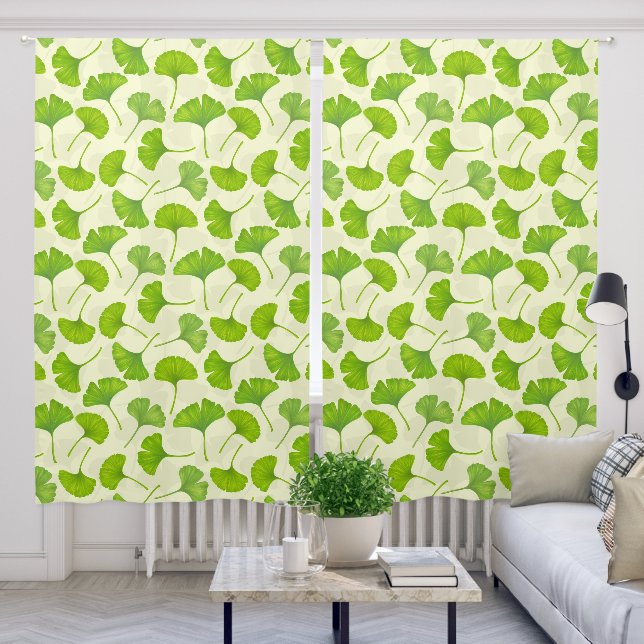 Ginkgo pattern on off white blackout curtains (Living Room)