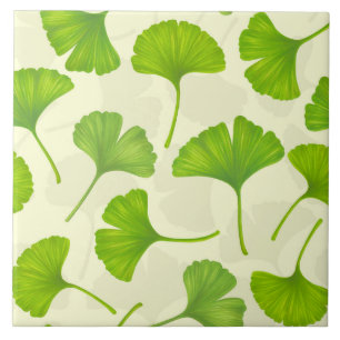 Ginkgo pattern on off white ceramic tile