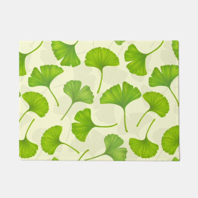 Ginkgo pattern on off white doormat (Front)
