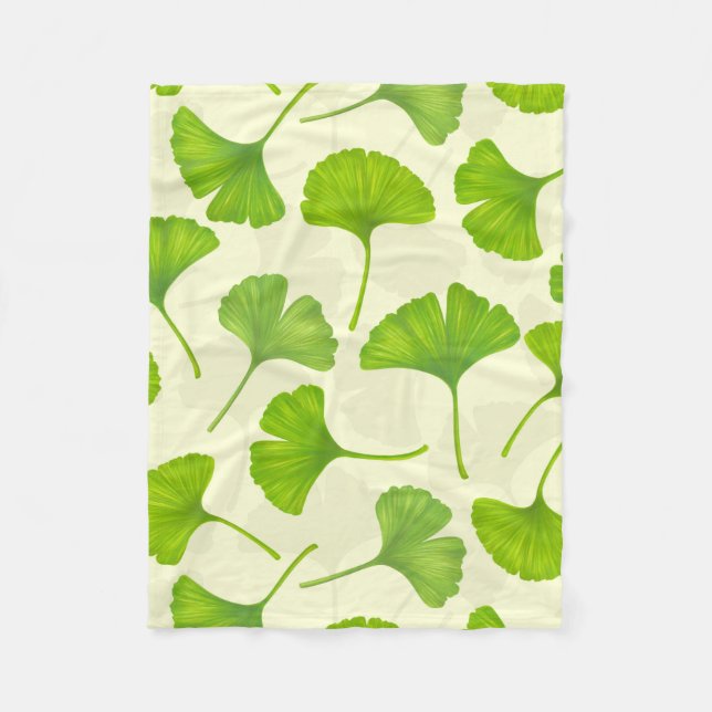Ginkgo pattern on off white fleece blanket (Front)