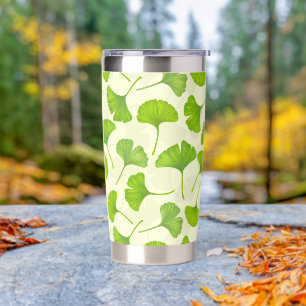 Ginkgo pattern on off white insulated tumbler