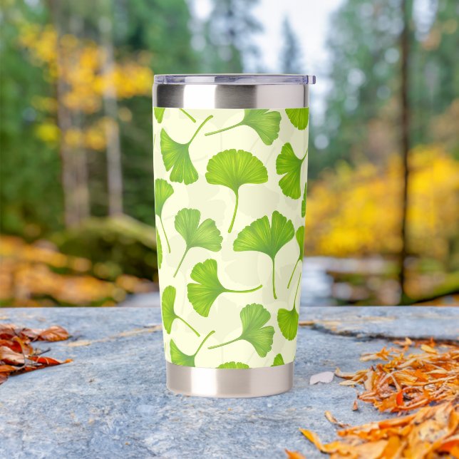 Ginkgo pattern on off white insulated tumbler (Outdoor)