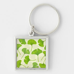 Ginkgo pattern on off white keychain