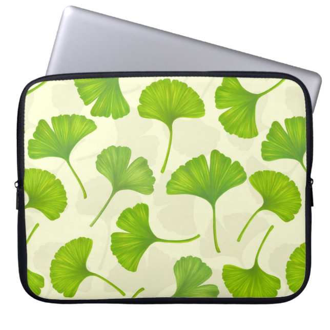 Ginkgo pattern on off white laptop sleeve (Front)