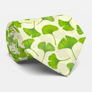 Ginkgo pattern on off white neck tie